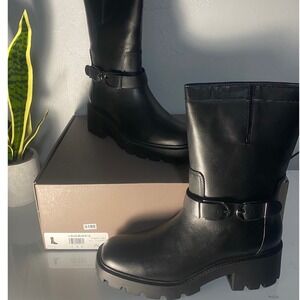 Franco Sarto Elle Black Leather Lug Sole Moto Boots I7407L1001 Womens 7.5 M